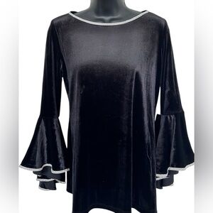 Rhinestone Trim Ruffled Long Sleeve Velvet Blouse by Chaus Small
Party/New Years